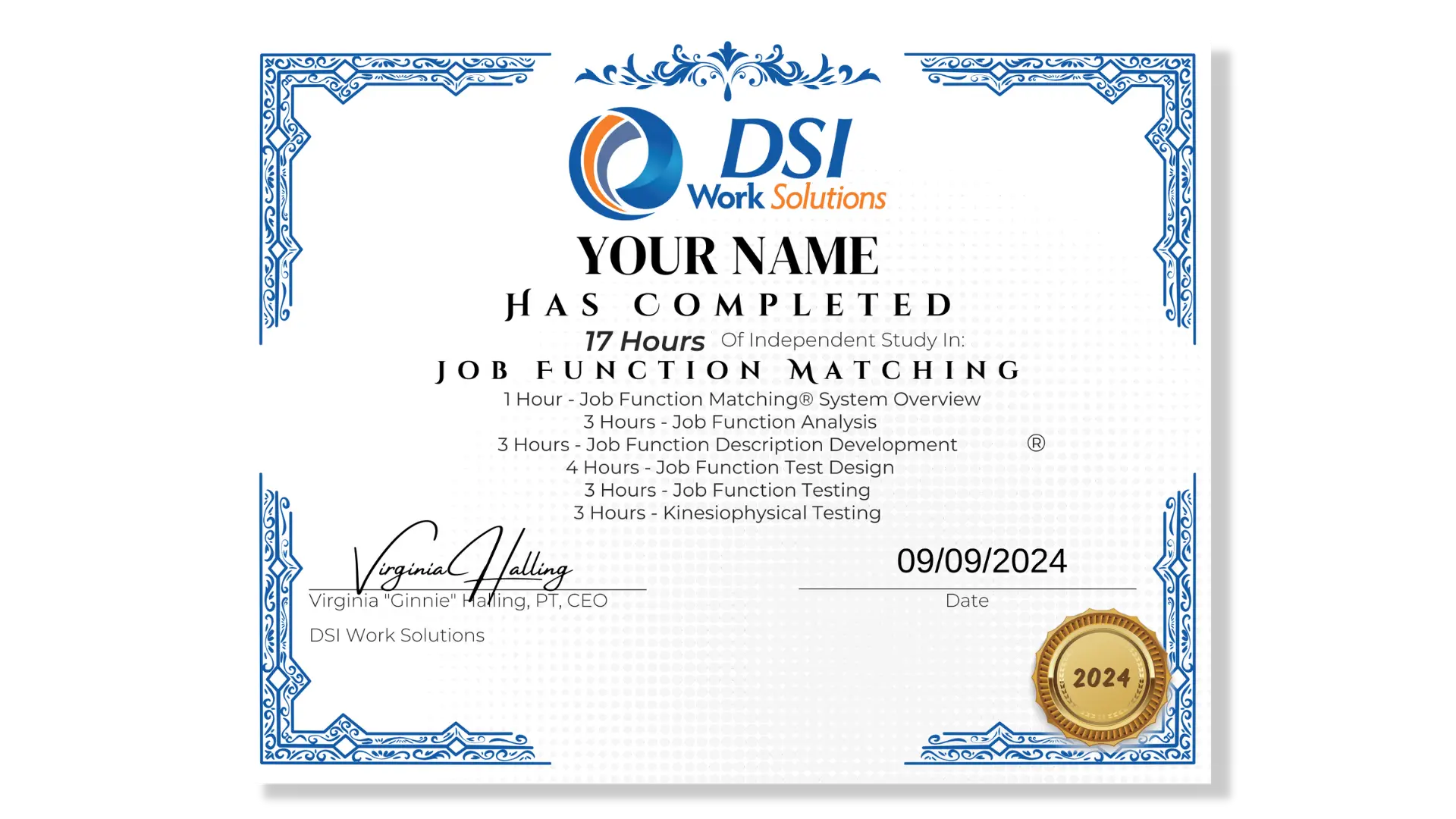 A Course Certificate for the Job Function Matching System Independent Learning.