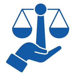 Icon of a hand holding scales symbolizing legal and compliance risks.