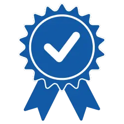 Icon of a badge with a checkmark symbolizing increased productivity.