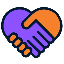 Icon of a heart with a handshake representing Employers and Providers working together.